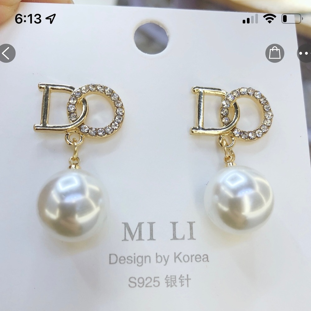 Pearl Earring in Gold with Pave Diamond NEW - Picture 6 of 7